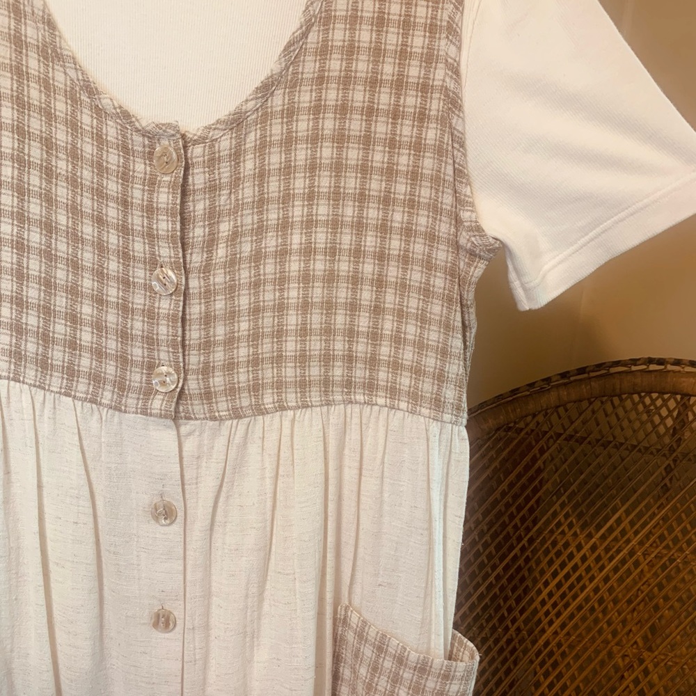 Vintage cottagecore dress combo with short sleeve shirt